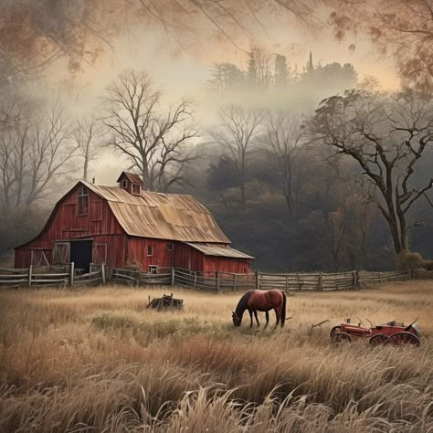 Barn Pictures Ideas, Tattoo Farm, Art Ideas On Canvas, Hay Bale Painting, Farm Scene Painting, Barn Crafts, Farm Scenery, Old West Photos, Tin Ideas