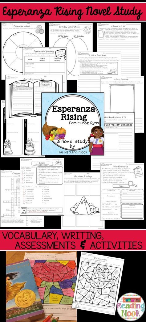 Esperanza Rising complete novel study including vocabulary writing reading skills and assessments! Esperanza Rising, Novel Activities, Reading Vocabulary, 5th Grade Ela, Literacy Resources, 5th Grade Reading, Author Studies, Elementary Ela, Novel Study