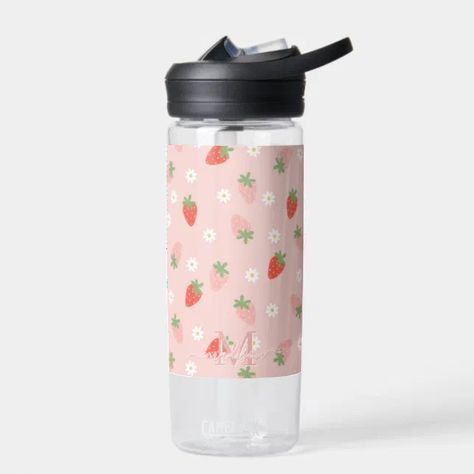 Sweet Pink and Red Strawberries Monogram Water Bottle | Zazzle Monogram Water Bottle, Pink Strawberries, Strawberry Water, Monogramed Gifts, Cute Strawberry, Red Strawberry, Happy Cat, Monogram Gifts, Pink And Red