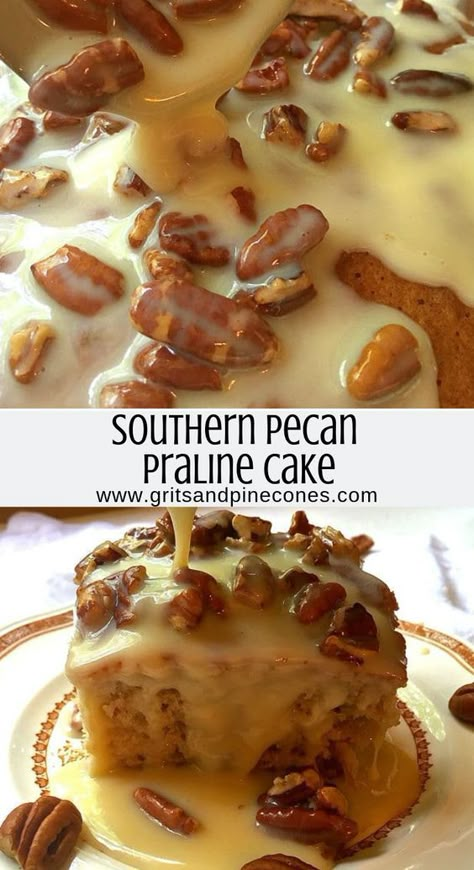 Southern Pecan Praline Cake, Pecan Praline Cake, Cake Sheet, Praline Cake, Bakery Treats, Simple Desserts, Easy Cakes, Pecan Praline, Butter Pecan Cake