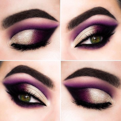 Makeup Purple, Make Up Designs, Gold Eyeliner, Makeup Skills, Crease Makeup, Make Up Studio, Drag Make-up, Pokemon Mew, Eye Designs