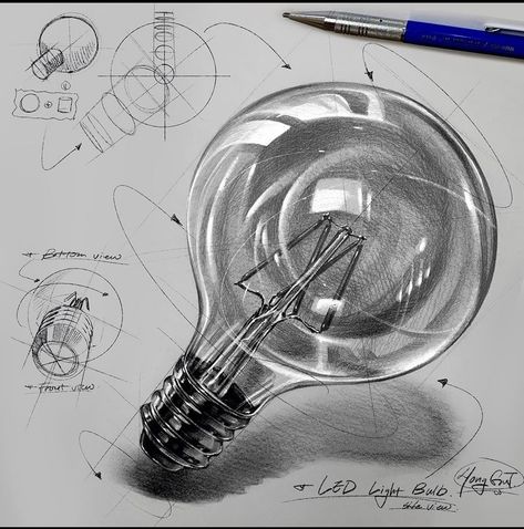 Light Bulb Drawing, Light Bulb Art, Color Theory Art, Structural Drawing, Object Drawing, Industrial Design Sketch, Learn Art, Nature Art Painting, Pencil Art Drawings