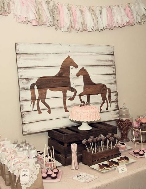 Pony/Horse Birthday Party Ideas | Photo 14 of 16 Horse Birthday Party Ideas, Girl Horse Birthday Party, Horse Themed Birthday Party, Horse Theme Birthday Party, Horse Birthday Party, Horse Themed Party, Pony Birthday Party, Horse Birthday Parties, Cowboy Birthday Party