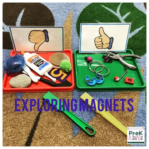 Montessori Centers Preschool, Magnet Center Preschool, Science Center Kindergarten, Science Centers Kindergarten, Prek Science Centers, Preschool Science Area, Magnets Preschool, Science Center Ideas, Science Area Preschool