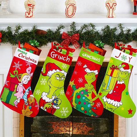 GYGOT 4 Pack Grinchs Stocking,18 Inch Large Grinchs Christmas Stockings Whoville Decorations for Family Holiday Party Decor Diy Grinch Stocking, Grinch Christmas Stocking, Whoville Decorations, Grinch Stocking, The Grinch Christmas, Large Christmas Stockings, Holiday Party Decor, Merry Grinchmas, Stockings Christmas