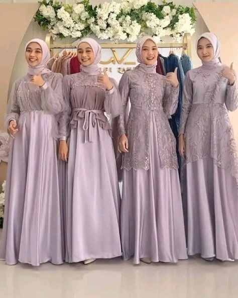 Baju Bridesmaid Hijab, Outfit Ideas Muslim, Brukat Dress, Dress Brokat Modern, Braidsmaid Dresses, Kebaya Modern Dress, Muslimah Wedding Dress, Bridesmaid Satin, Dress Pesta