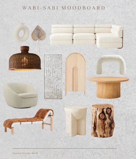 Wabi Sabi Moodboard Interior, Salon Wabi Sabi, Wabi Sabi Interior Living Rooms, Wabi Sabi Moodboard, Wabi Sabi Interior Bedrooms, Wabi Sabi Sofa, Wabi Sabi Furniture, Wabi Sabi Living Room, Wabi Sabi Bedroom