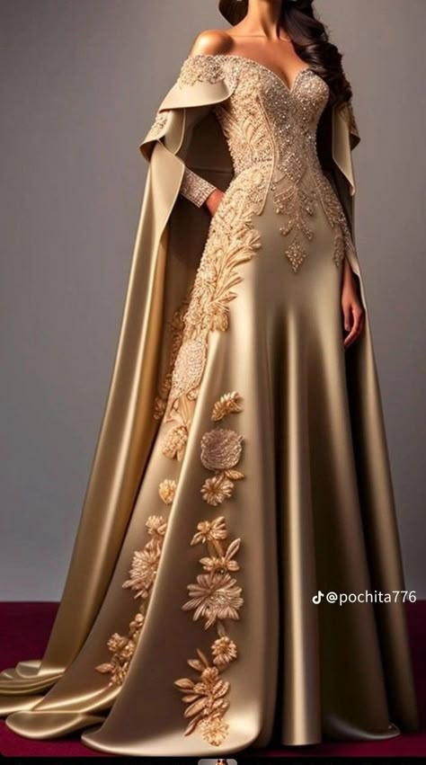 Lannister Dress Gowns, Gold Fantasy Gown, Queen Gowns Royal, Gold Victorian Dress, Gold Medieval Dress, Gold Fantasy Dress, Royalty Gown, Look Medieval, Beautiful Frock Design