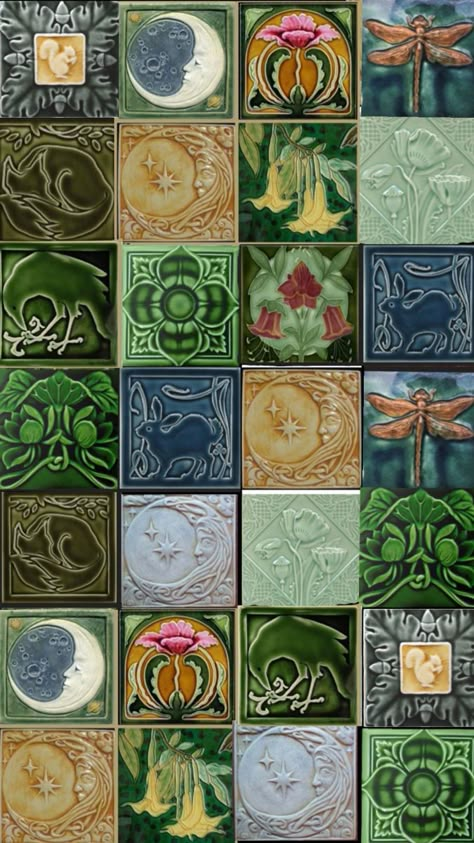 Mozaik Tile, Green Tile Wallpaper, Mosaic Tiles Kitchen Backsplash, Art On Tiles, Colorful Tiles, Pretty Tiles, Vintage Tiles, Mosaic Tile Art, Mosaic Murals