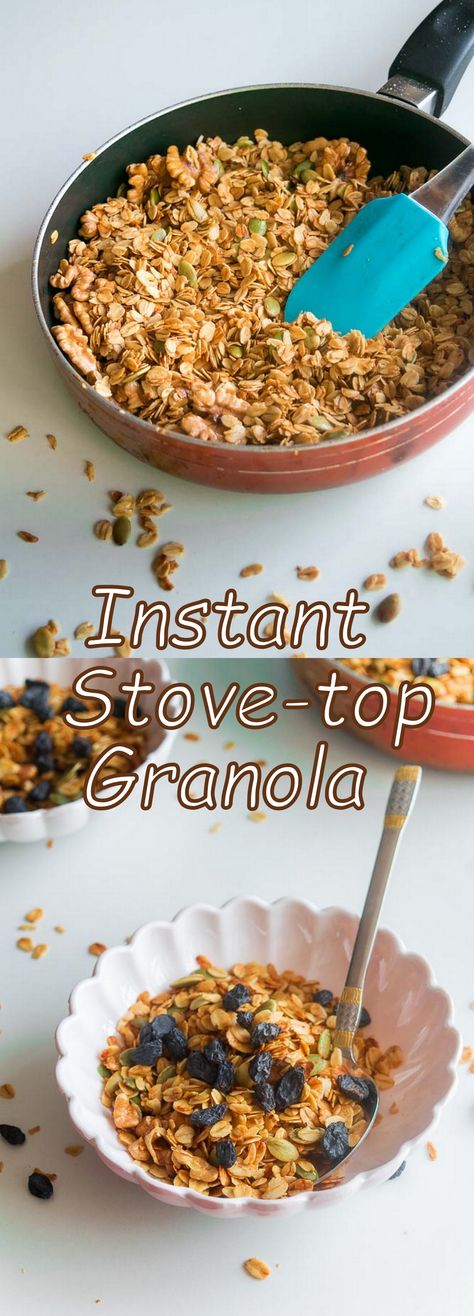 Stove Top Granola Recipe, Stove Top Granola, Oatmeal Granola Recipe, Veggie Lunches, Stovetop Granola, Stove Top Meatloaf, Vanilla Almond Granola, Roasted Oats, Breakfast Granola