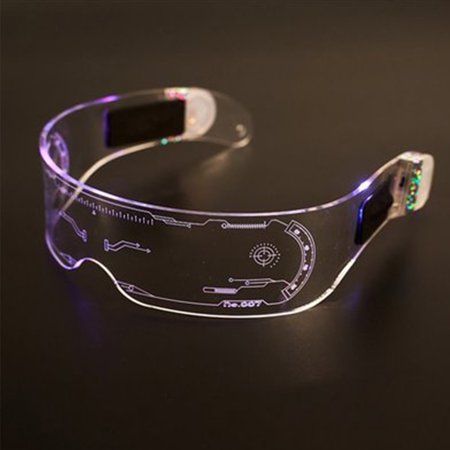 Description: Draw Attention: It is definitely an eye-catching glasses that will draw attention in event, party or club. Durable Materials: Acrylic materials for scratch resistance and high resistance to breakage. Uses wireless and silent LED technology. Two LEDs on Each Arm: The location of two LEDs on each arm makes it the perfect support for cyberpunk look. They emit light from the lens. Wearing Comfort: The lenses extra padding and the molded nose pads make you comfortable. Suitable for All O Futuristic Glasses Aesthetic, Led Glasses Aesthetic, Techwear Glasses, Cyberpunk Accessories Ideas, High Tech Glasses, Future Glasses, Cyberpunk Look, Holographic Glasses, Cyberpunk Glasses