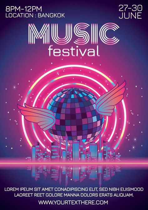 poster for night party music festival Festival Advertisement, Music Party Poster, Festival Advertising, Music Festival Poster, Party Music, Download Poster, Music Party, Light Music, Party Poster