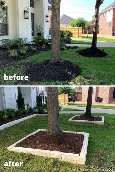 Front Yard Makeover, Landscaping Along Fence, Yard Makeover, Front Lawn Landscaping, Porch Landscaping, Mulch Landscaping, Drink Storage, Small Front Yard Landscaping, Front Garden Landscape