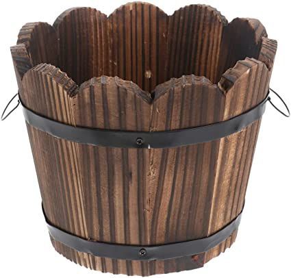 Yardwe Wooden Whiskey Barrel Planter Round Wooden Garden Flower Pot Decor Plant Container Wave Mouth Shaped Middle 15 x 12 x 12cm (Brown) Flower Pot Decor, Whiskey Barrel Planter, Wooden Bucket, Pot Decor, Rustic Pots, Vase Pot, Barrel Planter, Large Flower Pots, Plastic Plant Pots