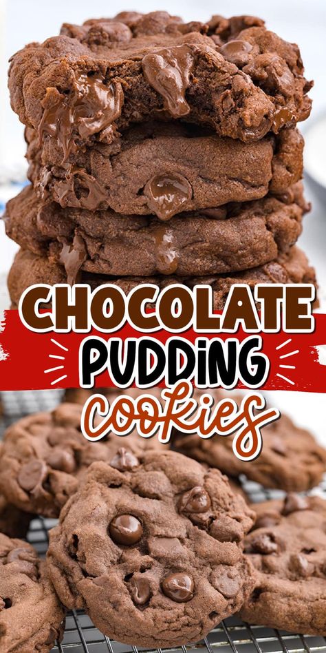 Chocolate Cookie Recipes Easy, Chocolate Pudding Cookies, Pudding Cookies Recipes, Chocolate Cookie Recipe, Quick Cookies Recipes, Chocolate Chip Pudding Cookies, Chocolate Pudding Recipes, Hot Chocolate Cookies, Pudding Cookies