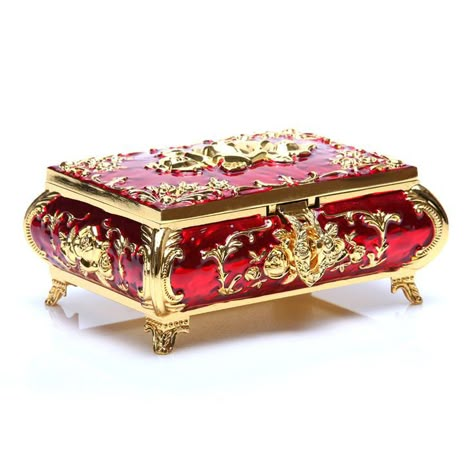 Stunning Intense Red Golden Slim Antique Jewelry Chest Box Victorian Jewelry Box, Custom Jewelry Packaging, Jewelry Packaging Box, Jewerly Boxes, Jewelry Box Diy, Antique Jewelry Box, Jewelry Chest, Vintage Jewelry Box, Antique Boxes