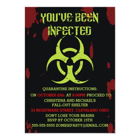 Infected Zombie, Halloween Invitation Wording, Zombie Birthday, Zombie Party, Halloween Flyer, Halloween Invitation, Halloween Spider Web, Zombie Halloween, Halloween Party Invitations