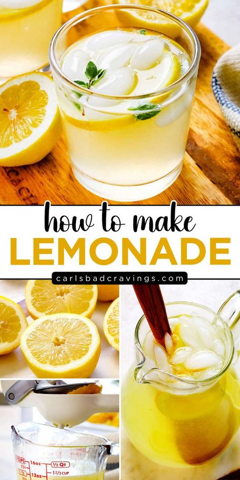 How to make lemonade with lemon with just 3 ingredients? Try this easy non alcoholic spring drink! Made with sugar, water and lemon juice, this homemade lemon drink is best DIY drink that can beat the heat! Tart Lemonade Recipe, Spring Pasta Recipes, Good Lemonade Recipe, Spring Dessert Recipes, How To Make Lemonade, Sugar Free Lemonade, Dinner Spring, Easy Spring Recipes, Healthy Spring Recipes