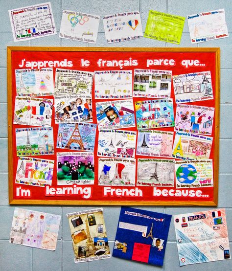 Bulletin Boards – Ideas for the whole year! French Bulletin Boards, Why Learn French, French Classroom Decor, French Ideas, French Speaking, French Stuff, French Flashcards, Classroom Style, French Teaching Resources