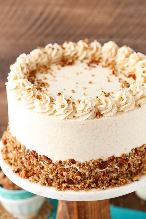 Pecan Layer Cake, Pecan Desserts, Butter Pecan Cake, Peach Cake, Pecan Cake, Browned Butter, Butter Pecan, Toasted Pecans, Perfect Cake