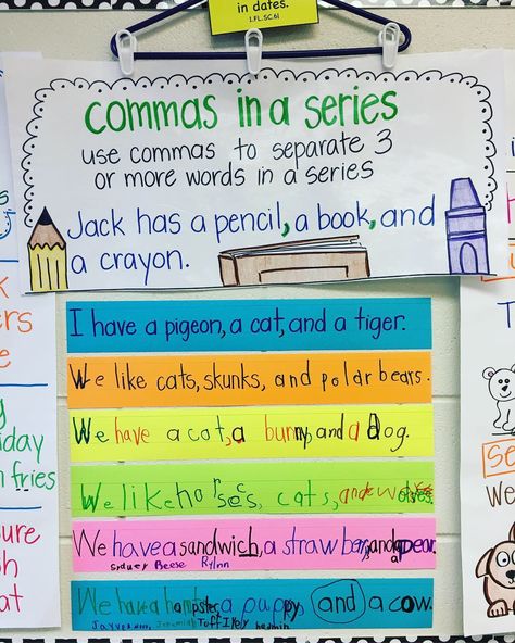 Commas In a Series Anchor Chart Comma Anchor Chart 1st Grade, Comma In A Series Anchor Chart, Commas In A Series Anchor Chart, Commas In A Series Activities, Comma Anchor Chart, Commas Anchor Chart, Comma Activities, Prefix Anchor Chart, Punctuation Anchor Chart