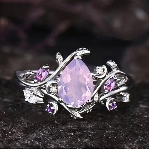 Nwt Pink Zircon Silver Tone Two Piece Ring, Size 9. Crystal Wedding Ring Rose Quartz, Pink Gem Engagement Ring, Whimsical Wedding Ring, Two Piece Ring, Fantasy Wedding Rings, Rose Quartz Wedding, Hand Fasting, Gothic Wedding Rings, Pink Wedding Rings