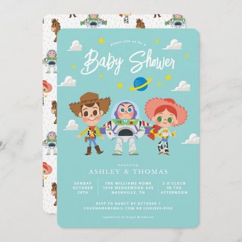 Boy Shower Themes, Toy Story Invitations, Toy Story Baby, Baby Shower Party Themes, Toy Story Theme, Baby Shower Theme Decorations, Disney Baby Shower, Toy Story Characters, Woody And Buzz