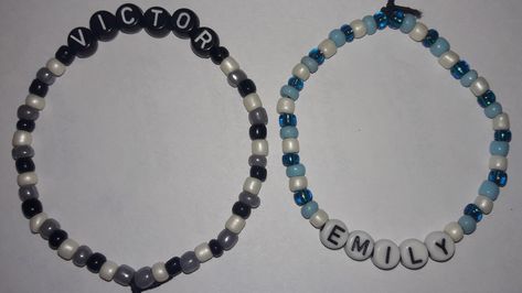 Cute Bracelets Diy Beads For Boyfriend, Corpse Bride Bracelet, Tokio Hotel Bracelet, Chicken Sticks, Boyfriend Stuff, Bride Bracelet, Disney Bracelet, Bracelets Ideas, Kandi Bracelets