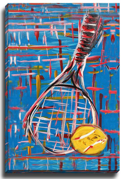 Tennis Racquet by Patch Wihnyk Painting Print on Canvas Tennis Painting Ideas, Sport Painting, Tennis Painting, Tennis Art Painting, Tennis Artwork, Parking Spot Painting, Tennis Art, Sports Painting, Tennis Racquet