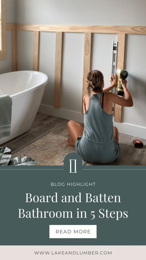 If you’ve been wanting a major upgrade to your bathroom, I can’t recommend trying your hand at board and batten enough. It adds depth, dimension, and warmth to your space, and it’s fully customizable. My DIY board and batten bathroom is still one of my favorite projects, and it’s a great one for beginner DIYers! Bathroom Wall Border Ideas, Board And Batten Bathroom Towel Rack, Diy Board And Batten Half Wall, How To Hang A Mirror Over Board And Batten, How To Frame A Shower Wall, Bathroom Board And Batten Diy, Bathroom Wall Ideas Board And Batten, Bathroom Panel Wall Ideas, Bathroom Decor Wood Wall