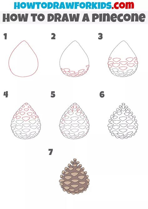 Easy Pinecone Drawing, How To Draw An Acorn, How To Draw A Pinecone, Draw Pinecone, Draw A Pinecone, Pinecone Drawing, Number Drawings, Leaf Drawing Easy, Classroom Drawing