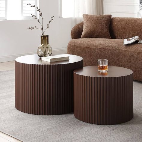 Villa Decor, Coffee Table Set Of 2, Round Wooden Coffee Table, Round Coffee Table Sets, Round Nesting Coffee Tables, Bold Boho, Drum Side Table, Living Room Table Sets, Coffee Table Ideas