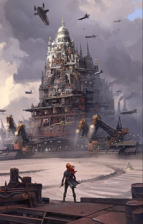 Draft Mortal Engines book cover by Ian McQue Dieselpunk Art, Ian Mcque, Steampunk City, Steampunk Artwork, Steampunk Tendencies, Wallpaper Engine, Diesel Punk, Fantasy City, Fantasy Places