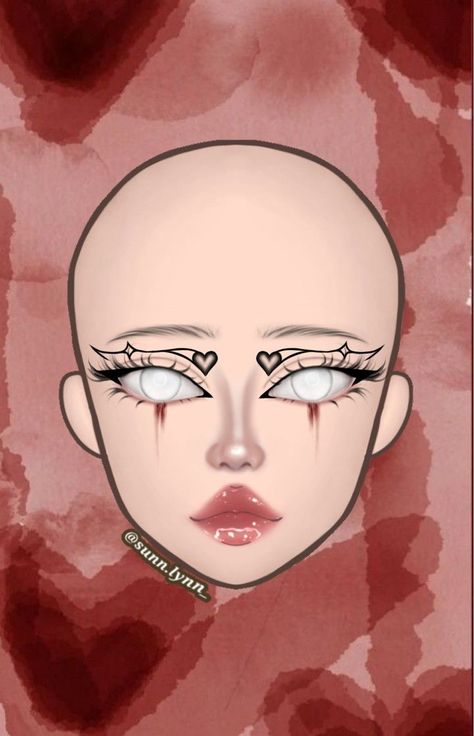 Bocetos de maquillaje @sunn.lynnAlternativedelineado gráficographic linerheart makeupalt makeup Faces For Makeup Drawing, Alternative Graphic Liner, Drawn Makeup Looks, Heart Makeup Ideas, Heart Graphic Liner, Heart Eyeliner Makeup, Grafic Eyeliner Makeup, Alt Graphic Liner, Cute Alt Makeup