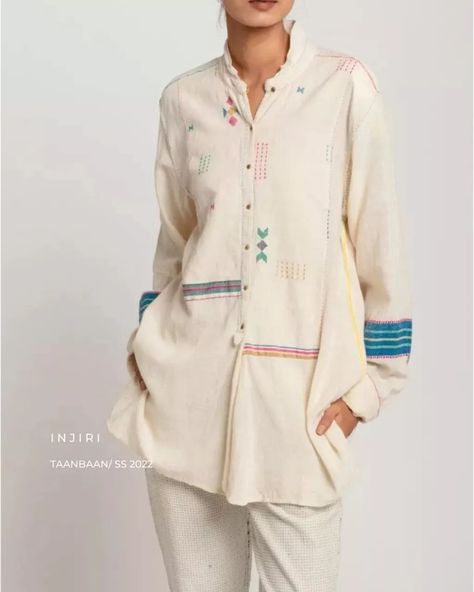 Injiri (@injiri) • Instagram photos and videos Cotton Kurti Designs, Hand Woven Textiles, Futuristic Fashion, Kurta Designs, Long Sleeve Tunic, Tunic Blouse, Kurti Designs, Indian Wear, Stripes Design