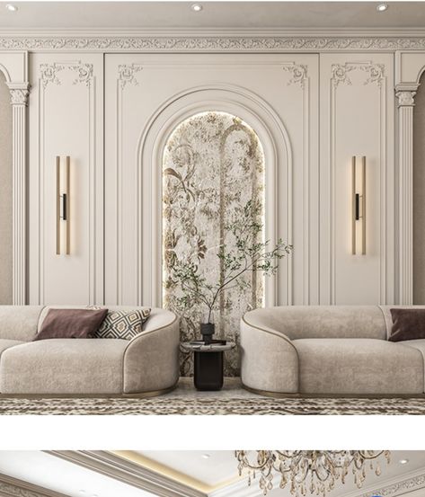 Modern Classical Interior Design, Moulding Design On Wall Living Room, New Classic Wall Design, Modern Roman Architecture, Neo Classic Wall Design, Classical Tv Wall, Luxurious Wall Design, Classic Majlis Interior Design, Neoclassical Interior Design Living Room