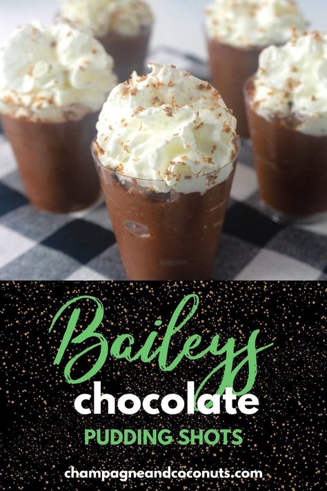 Chocolate Pudding Shots Alcoholic, Pudding Shots With Baileys, Shots With Baileys, Strawberries And Cream Baileys, Boozy Chocolate Pudding, Baileys Pudding Shots, Strawberry Baileys, Boozy Candy, Pharmacy Party