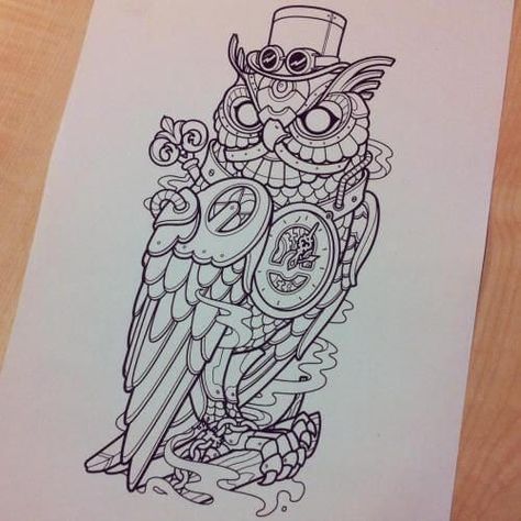 Mechanic tattoos turn the skin into a phenomenally innovative canvas. Here are some mechanical owl tattoo designs and ideas. Mechanical Owl Tattoo, Steampunk Tattoo Design, Mechanical Owl, Owl Tattoo Chest, Steampunk Drawing, Tattoo Owl, Owl Tattoo Drawings, Sam Phillips, Owl Coloring