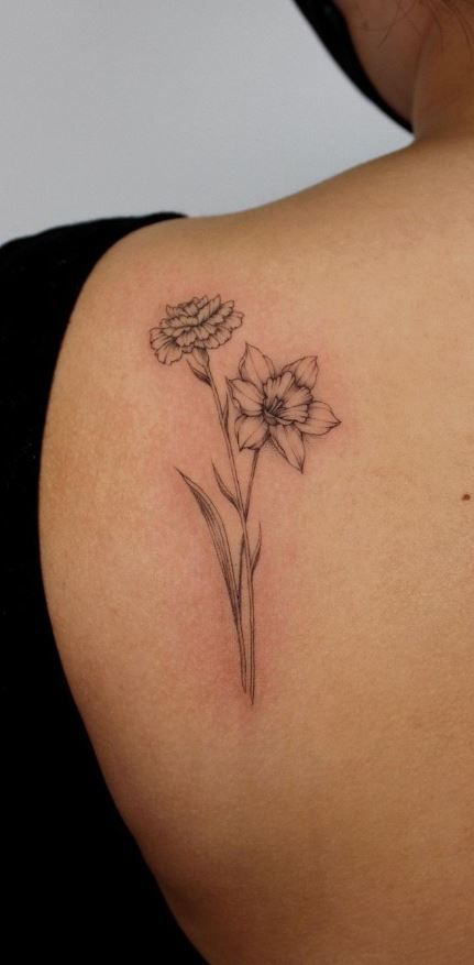 Narcissus And Iris Flower Tattoo, Daffodil And Cosmo Flower Tattoo, Dafodill And Marigold Tattoo, Narsicuss Tattoo, Narcissus And Snowdrop Flower Tattoo, Paper White Narcissus Flower Tattoo, Daffodil Carnation Tattoo, Chrysanthemum Daffodil Tattoo, Carnation And Daffodil Flower Tattoo