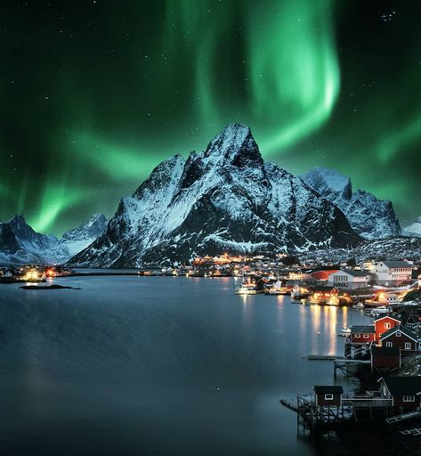 A perfect Scandinavian scene from Reine Lofoten, Norway Reine Norway, Viking Ship Museum, Scandinavian Country, Viking Ships, Night Landscape Photography, Lofoten Norway, Scandinavian Countries, Viking Ship, Wooden Houses