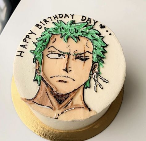 Zoro Cake Design, One Piece Anime Cake Design, Zoro One Piece Cake, Anime Cake Design, One Piece Cake, One Piece Birthdays, Cake Designs For Boy, Anime Bento