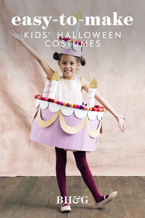 Birthday Cake Costume, Homemade Kids Halloween Costumes, Easy Kids Costumes, Cake Costume, Kids Witch Costume, Cardboard Costume, Creative Halloween Costumes, Carnival Costumes, Halloween Cakes