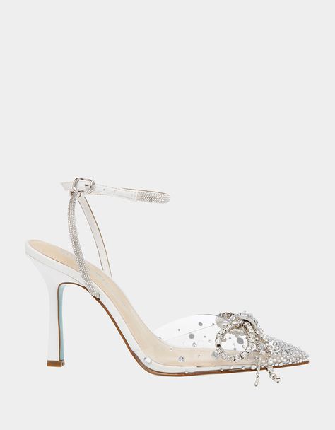 DREA WHITE Rhinestone Embellished Pump | Women's Heels – Betsey Johnson Betsey Johnson Clothes, Purple Heels, Betsey Johnson Dresses, Rhinestone Bow, White Heels, Heels Boots, Women's Heels, White Rhinestone, Bow Design