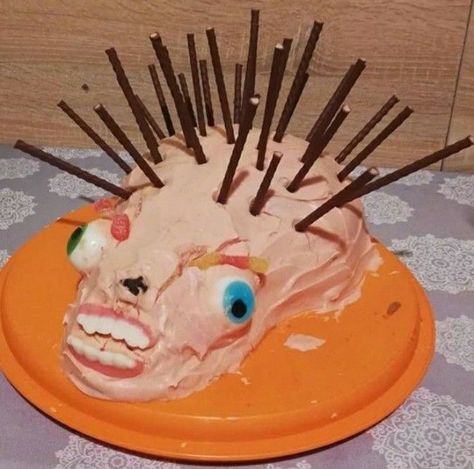 Goofy Cake, Ugly Cake, Bad Cakes, Ugly Cakes, Hedgehog Cake, Cake Fails, Cake Wrecks, Funny Birthday Cakes, Cute Baking