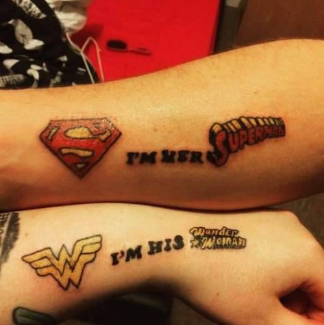 Him Tattoo, Wonder Woman Tattoo, Superman Tattoos, Him And Her Tattoos, Couple Tattoos Love, Couple Tattoos Unique Meaningful, Couples Tattoo, Queen Tattoo, Matching Couple Tattoos