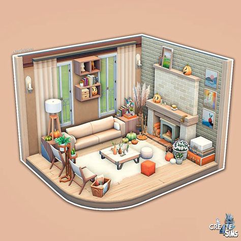 Sims 4 Living Room Ideas Cottage, Aesthetic Sims 4 Living Room, Living Room Designs Sims 4 No Cc, Sims 4 Cozy Living Room No Cc, Sims 4 Living Room Ideas No Cc, Living Room Sims 4, Sims 4 Challenges, Sims Free Play, Sims 4 House Plans