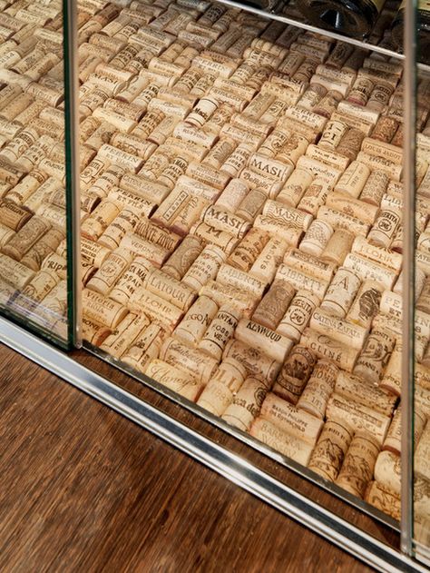 10 Strange Looking But Amazing Home Floors | BizYell Wine Cork Floor, Sanji Aesthetic, Contemporary Wine Cellar, Cellar Ideas, Cork Floor, Wine Cellar Basement, Diy Cork, Wine Rooms, Wine Closet