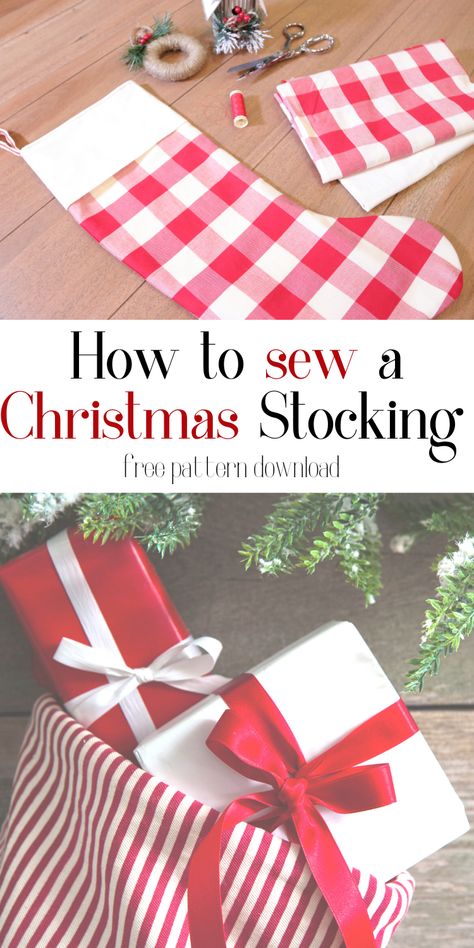 Family Stockings Christmas Diy, Linen Stockings Christmas Diy, Xmas Stockings Handmade, How To Line A Christmas Stocking, How To Make A Christmas Stocking Easy, Stocking Diy Pattern, How To Make A Stocking Diy Christmas, Stockings Sewing Pattern, Diy Stocking Pattern