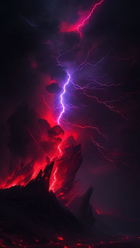 ⚫awesome nature, red lightning, art🔴 Dead Forest, Lightning Art, Purple Lightning, Storm Art, Sea Storm, Red Lightning, Red Cloud, Awesome Nature, Lightning Storm