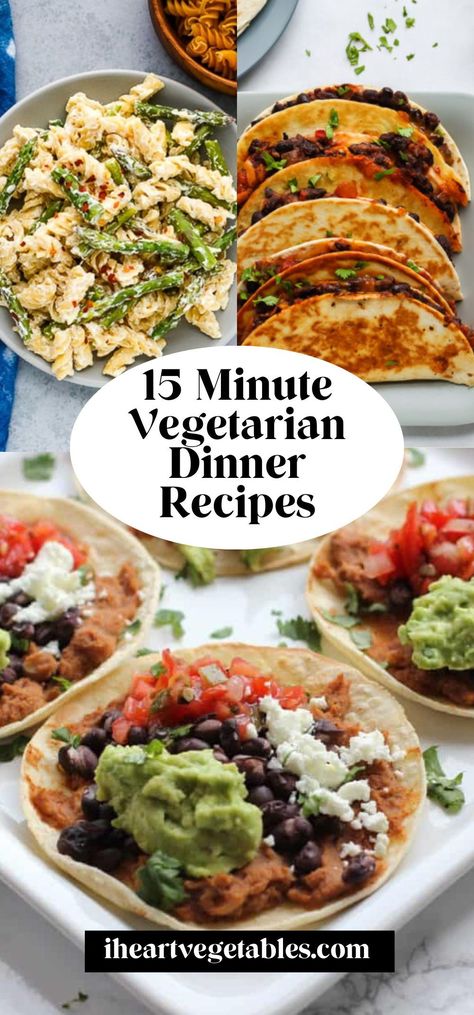 No time to cook? Try one of these 15 minute vegetarian dinner recipes! These ideas are perfect when you’re short on time but you want to enjoy a delicious, healthy meal! Very Easy Vegetarian Recipes, Easy Vegetarian Dinner Healthy, Simple Cheap Vegetarian Meals, 15 Minute Lunch, Easy Meal Plan Recipes, Dinner Veggie Recipes, Vegetarian Recipes Family, Single Serve Vegetarian Meals, Easy Healthy Vegetarian Dinner Recipes